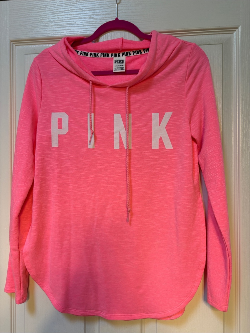 PINK Victoria's Secret Neon Pink Cowl Pullover Sweatshirt